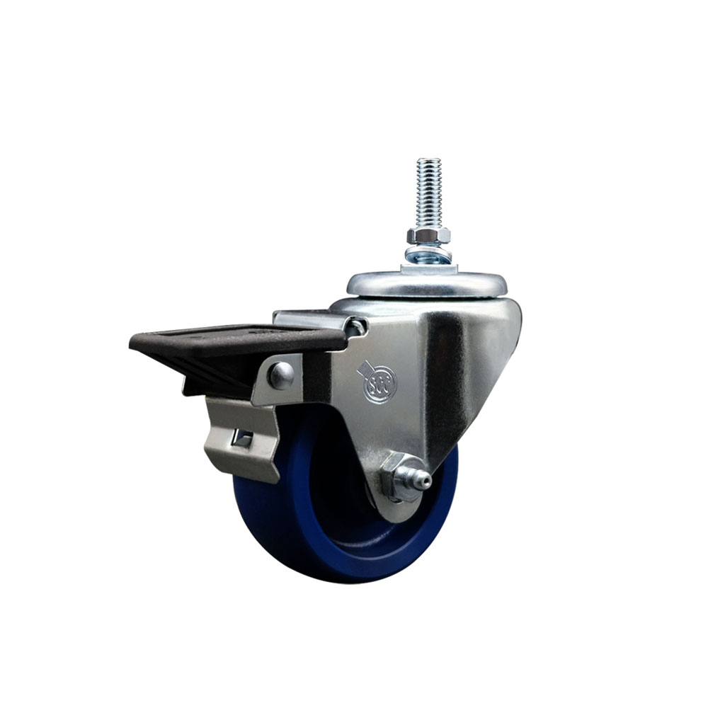 SCC-TS20S314-SPUS-PLB-381615 Solid Polyurethane Swivel Threaded Stem Caster with 3 x 1.25 in. Blue Wheel & 0.38 in. Stem & Posi Locking Brake