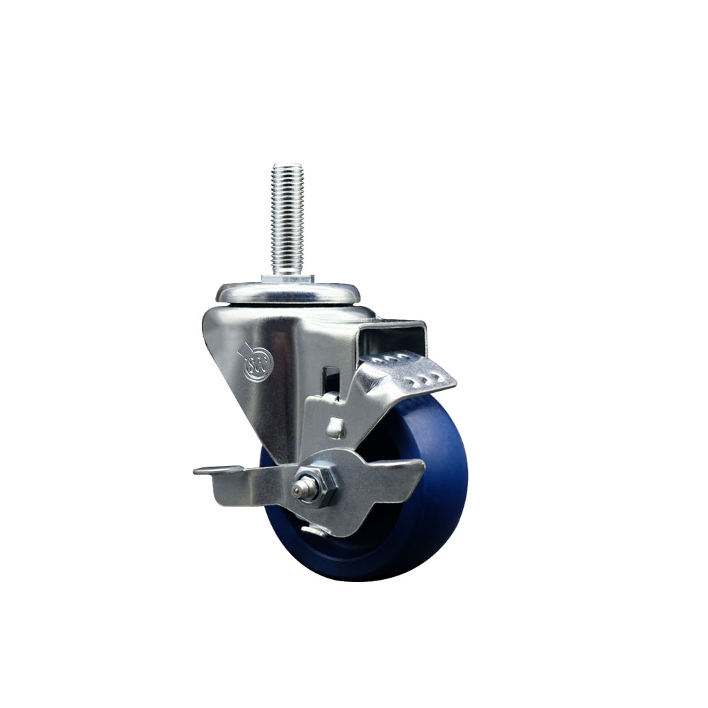 SCC-TS20S314-SPUS-TLB-58212 Solid Polyurethane Swivel Threaded Stem Caster with 3 x 1.25 in. Blue Wheel & 0.63 in. Stem & Top Locking Brake