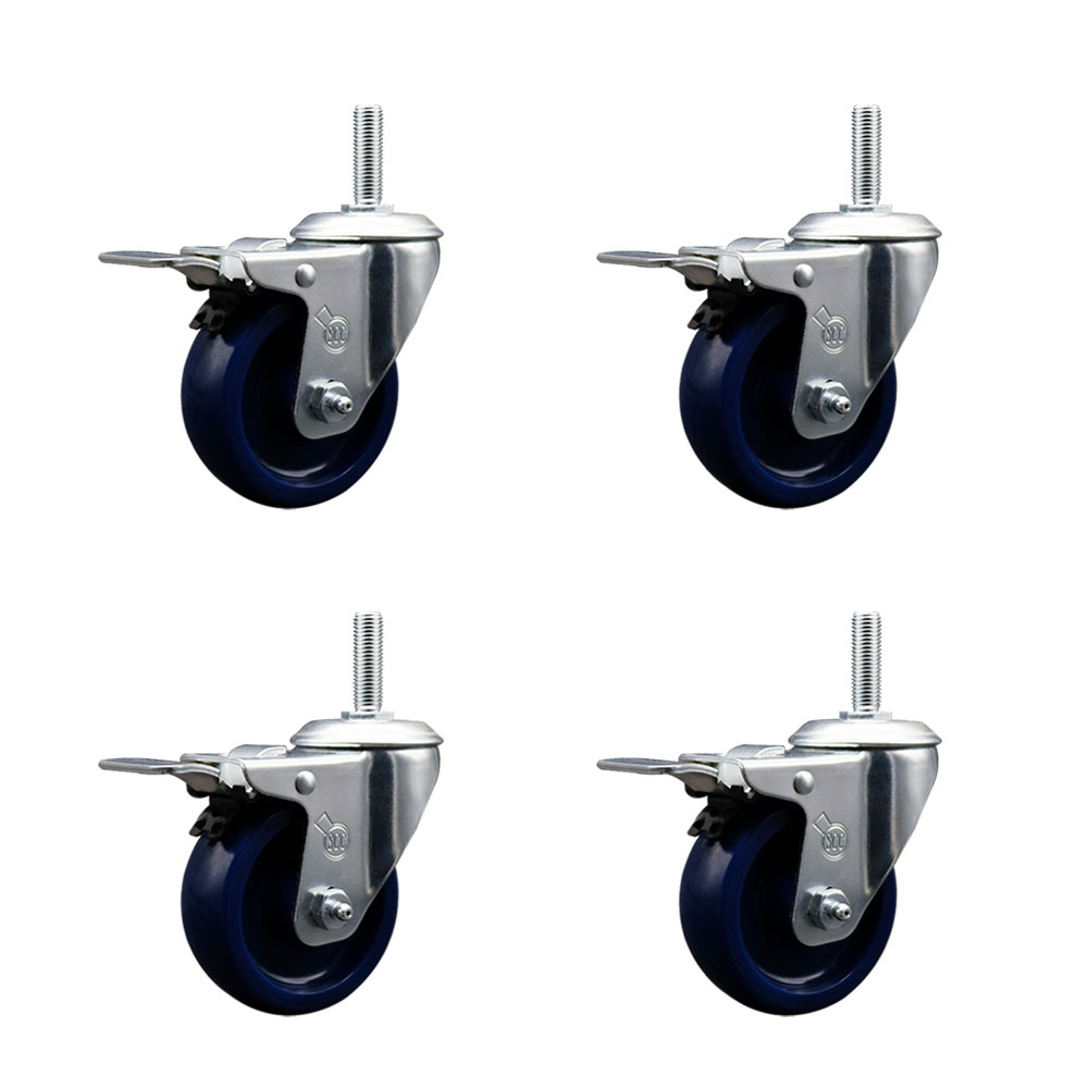 SCC-TSTTL20S3514-SPUS-58212-4 Solid Polyurethane Swivel Threaded Stem Caster with 3.5 x 1.25 in. Blue Wheels & 0.63 in. Stems - Set of 4