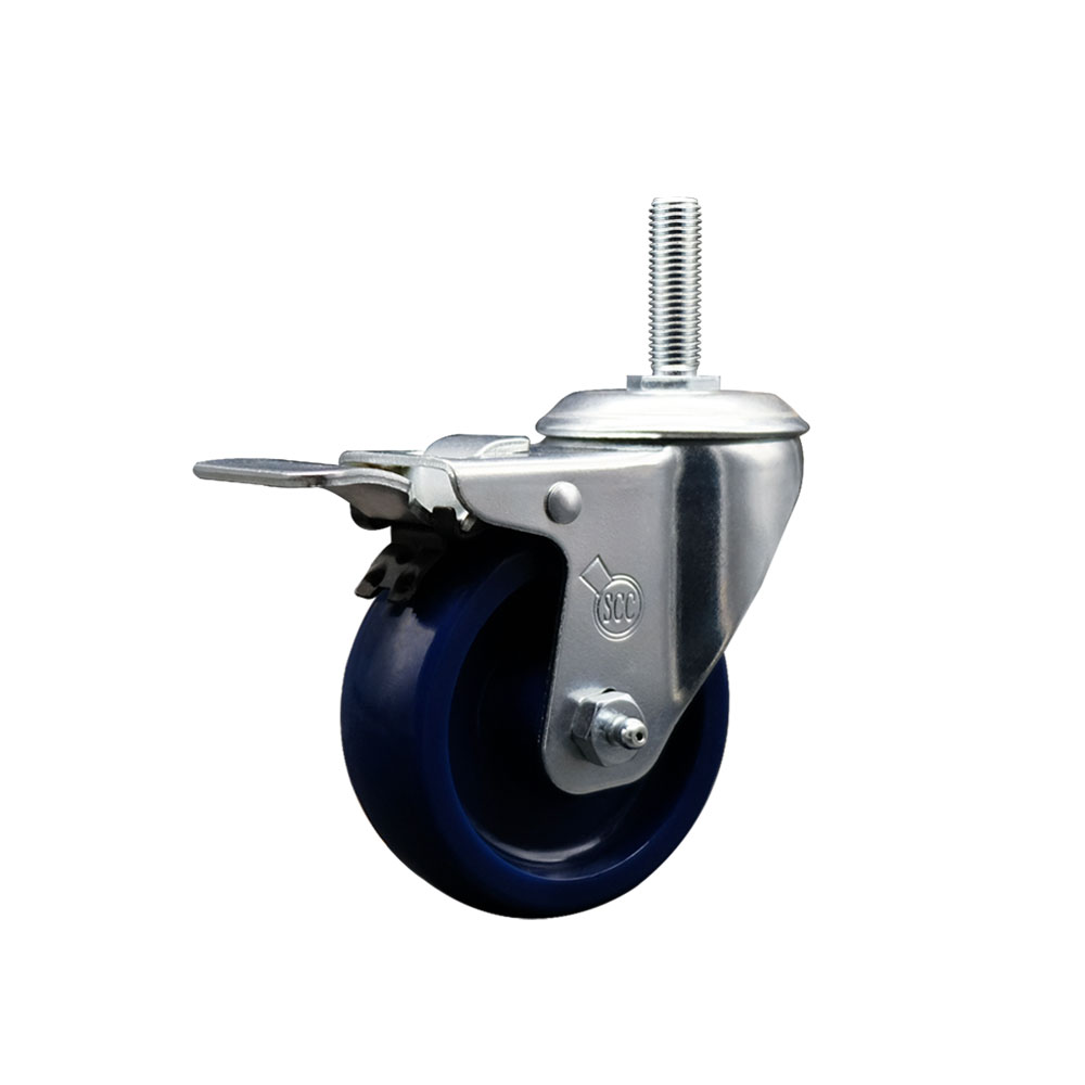 SCC-TSTTL20S414-SPUS-58212 Solid Polyurethane Swivel Threaded Stem Caster with 4 x 1.25 in. Blue Wheel & 0.63 in. Stem & Total Locking Brake