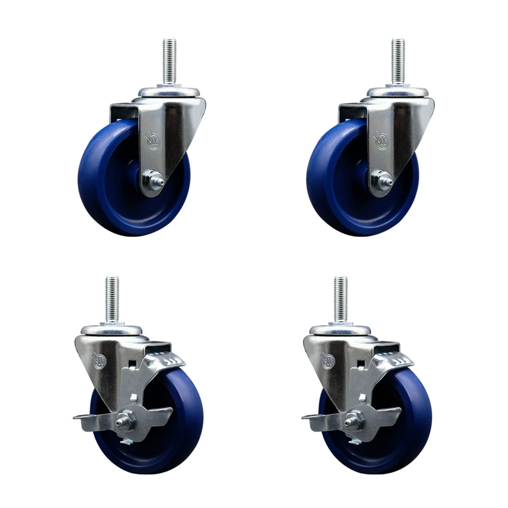 SCC-TS20S414-SPUS-58212-2-TLB-2 Solid Polyurethane Swivel Threaded Stem Caster with 4 x 1.25 in. Blue Wheels & 0.63 in. Stems - Set of 4