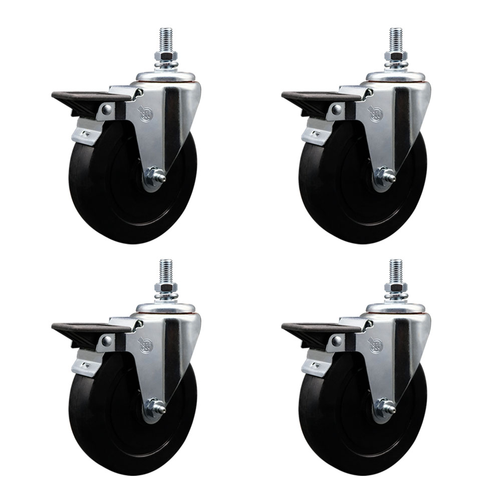 SCC-TS20S514-SRS-PLB-121315-4 Soft Rubber Swivel Threaded Stem Caster with 5 x 1.25 in. Black Wheels & 0.5 in. Stems - Set of 4