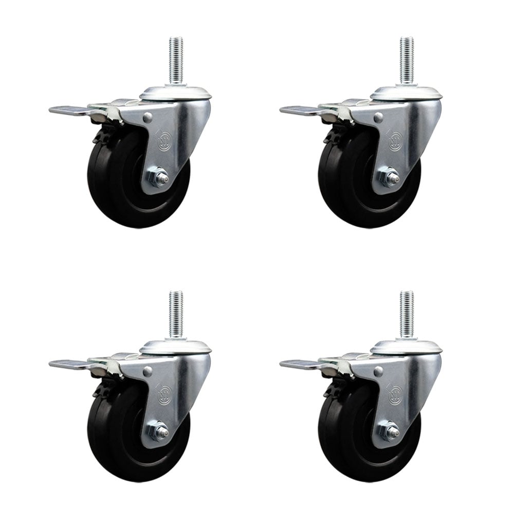 SCC-TSTTL20S3514-SRS-34212-4 Soft Rubber Swivel Threaded Stem Caster with 3.5 x 1.25 in. Black Wheels & 0.75 in. Stems - Set of 4
