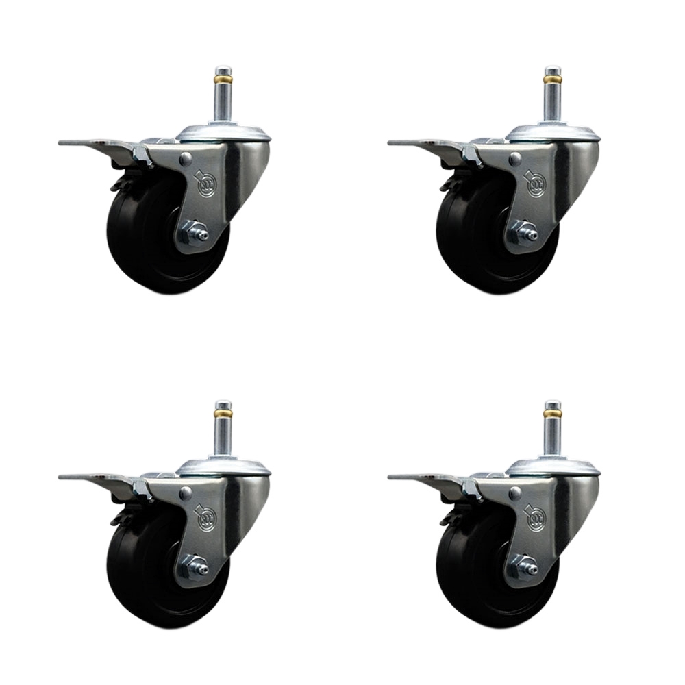 SCC-GRTTL20S314-SRS-716138-4 Soft Rubber Swivel Grip Ring Stem Caster with 3 x 1.25 in. Black Wheels & 0.43 in. Stems - Set of 4
