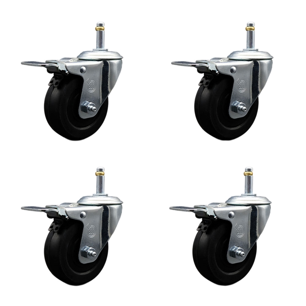 SCC-GRTTL20S414-SRS-716138-4 Soft Rubber Swivel Grip Ring Stem Caster with 4 x 1.25 in. Black Wheels & 0.43 in. Stems - Set of 4