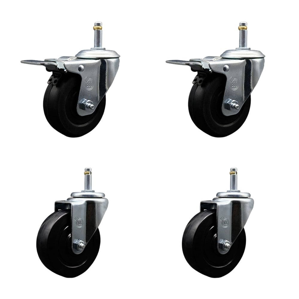 SCC-GR20S414-SRS-PLB-716138-2-S-2 Soft Rubber Swivel Grip Ring Stem Caster with 4 x 1.25 in. Black Wheels & 0.43 in. Stems - Set of 4