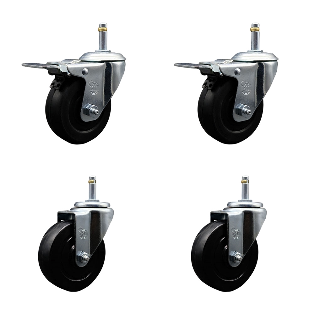 SCC-GRTTL20S414-SRS-716138-2-S-2 Soft Rubber Swivel Grip Ring Stem Caster with 4 x 1.25 in. Black Wheels & 0.43 in. Stems - Set of 4