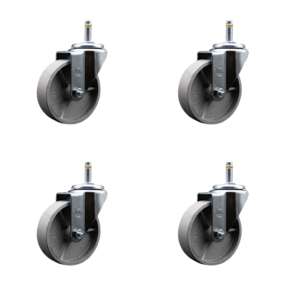 Semi Steel Cast Iron Swivel Grip Ring Stem Caster with Roller Bearings, with 4 x 1.5 in. Silver Wheels & 0.43 in. Stems - Set of 4