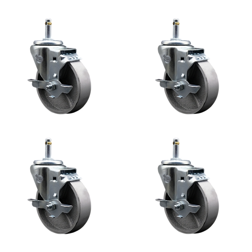 Semi Steel Cast Iron Swivel Grip Ring Stem Caster with Roller Bearings, with 4 x 1.5 in. Silver Wheels & 0.43 in. Stems - Set of 4