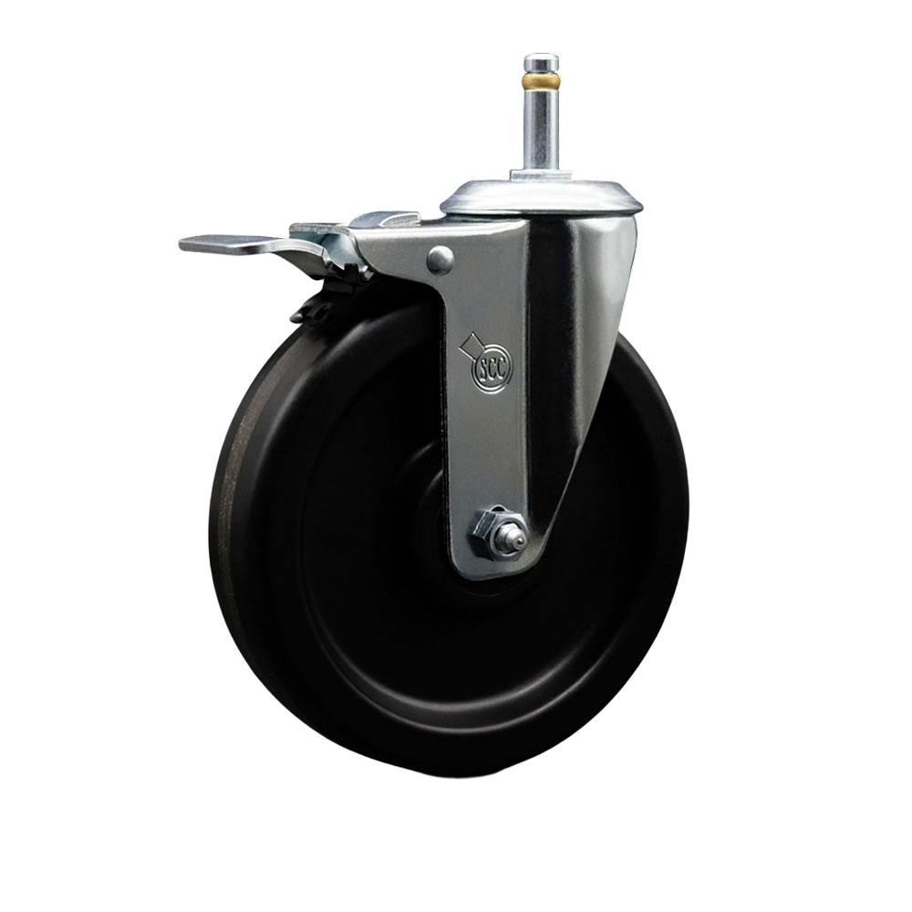 SCC-GRTTL20S615-PHR-716138 Phenolic Swivel Grip Ring Stem Caster with Roller Bearing 6 x 1.5 in. Black Wheel & 0.43 in. Stem & Total Locking Brake