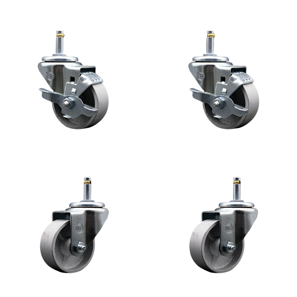 SCC-GR20S314-SSS-TLB-716138-2-S-2 Semi Steel Cast Iron Swivel Grip Ring Stem Caster, 3 x 1.25 in. Silver Wheels & 0.43 in. Stems - Set of 4