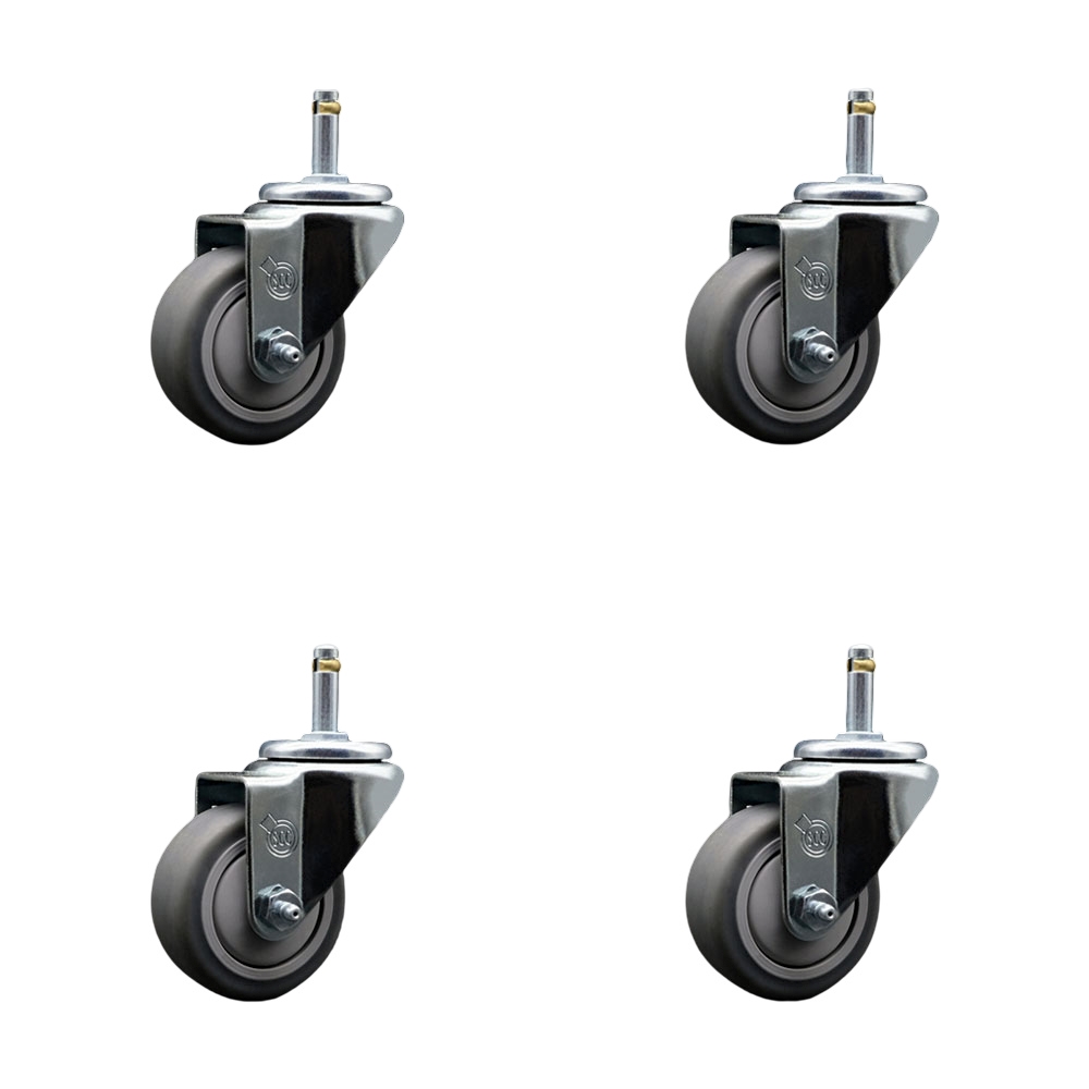 SCC-GR20S314-TPRB-716138-4 Thermoplastic Rubber Swivel Grip Ring Stem Caster with 3 x 1.25 in. Gray Wheels & 0.43 in. Stems - Set of 4