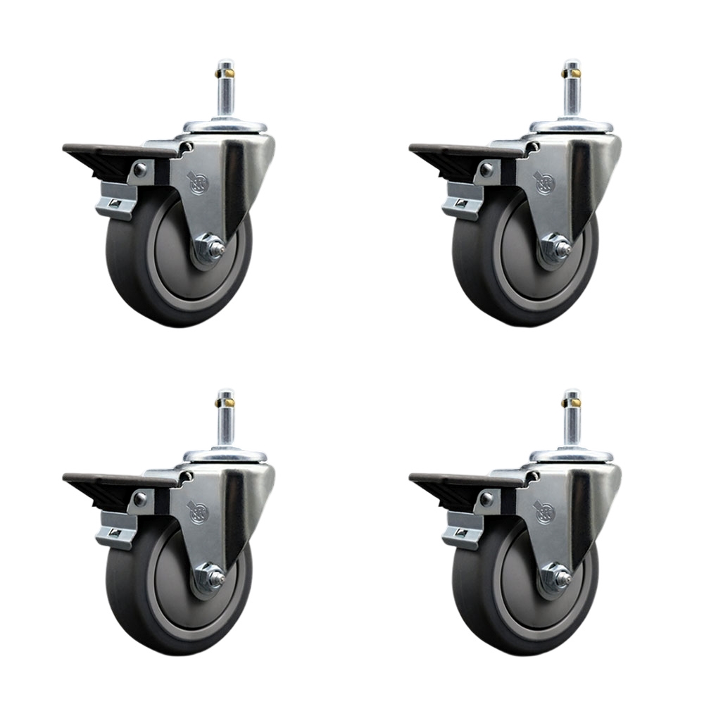 SCC-GR20S414-TPRB-PLB-716138-4 Thermoplastic Rubber Swivel Grip Ring Stem Caster with 4 x 1.25 in. Gray Wheels & 0.43 in. Stems - Set of 4