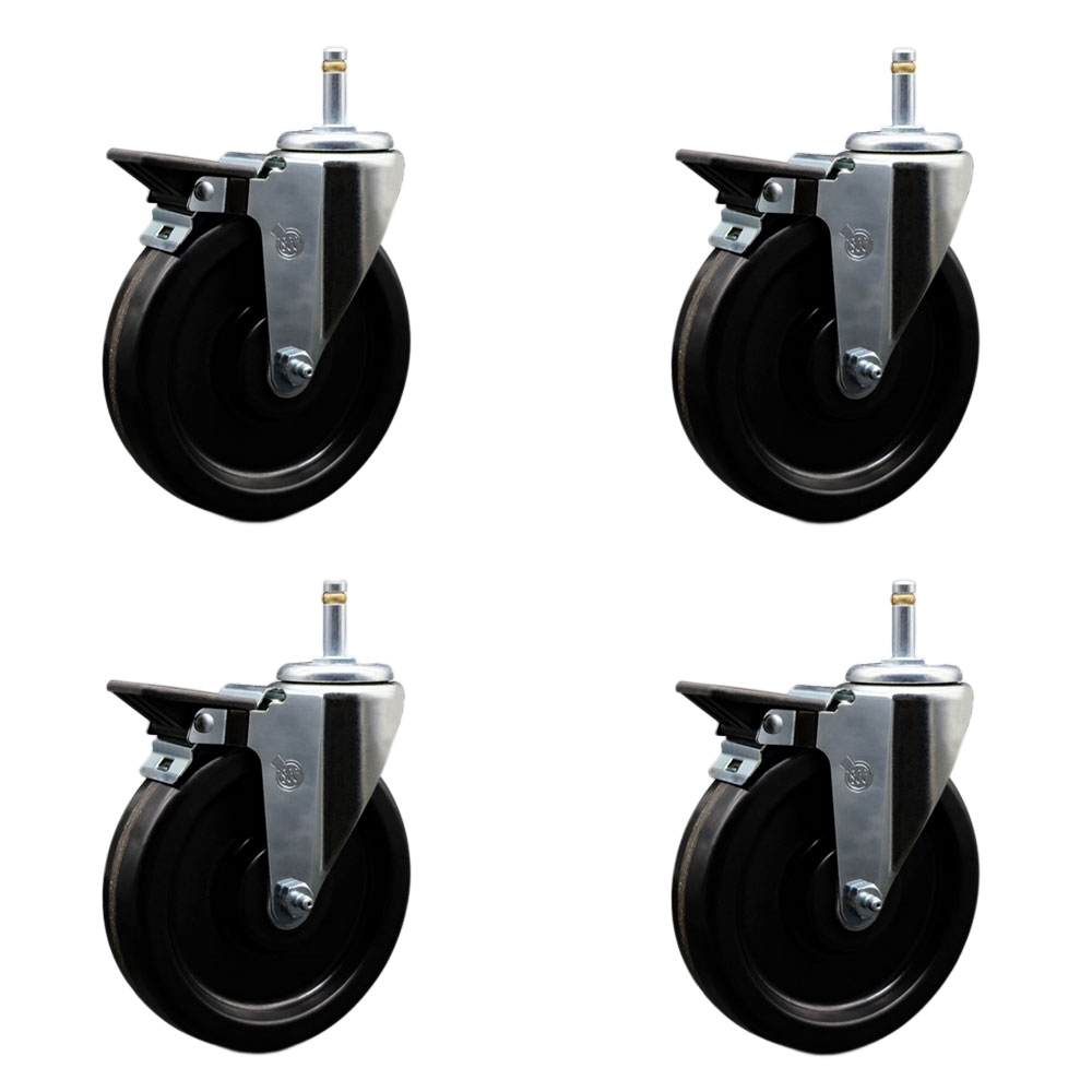 SCC-GR20S615-PHR-PLB-716138-4 Phenolic Swivel Grip Ring Stem Caster with Roller Bearing with 6 x 1.5 in. Black Wheels & 0.43 in. Stems - Set of 4