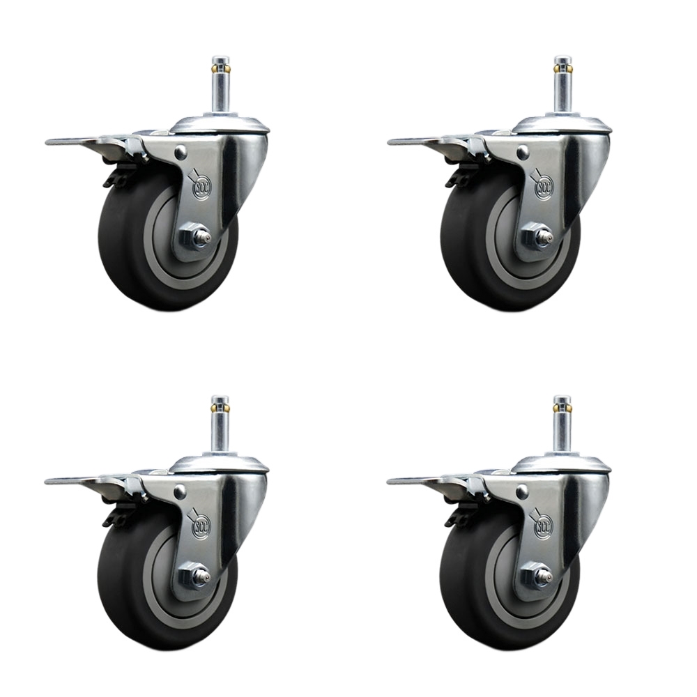 SCC-GRTTL20S414-TPRB-716138-4 Thermoplastic Rubber Swivel Grip Ring Stem Caster with 4 x 1.25 in. Gray Wheels & 0.43 in. Stems - Set of 4