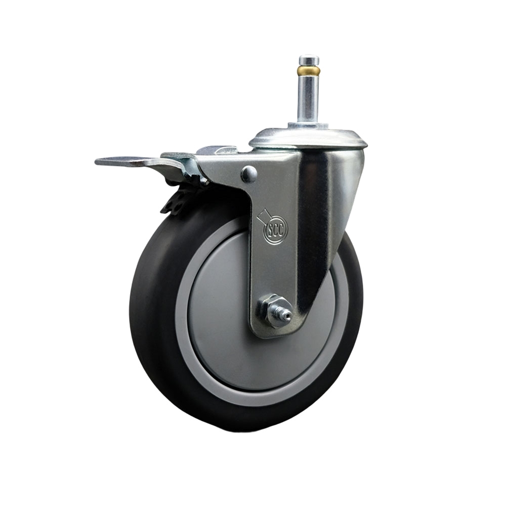 SCC-GRTTL20S514-TPRB-716138 Thermoplastic Rubber Swivel Grip Ring Stem Caster, 5 x 1.25 in. Gray Wheel & 0.43 in. Stem & Total Locking Brake