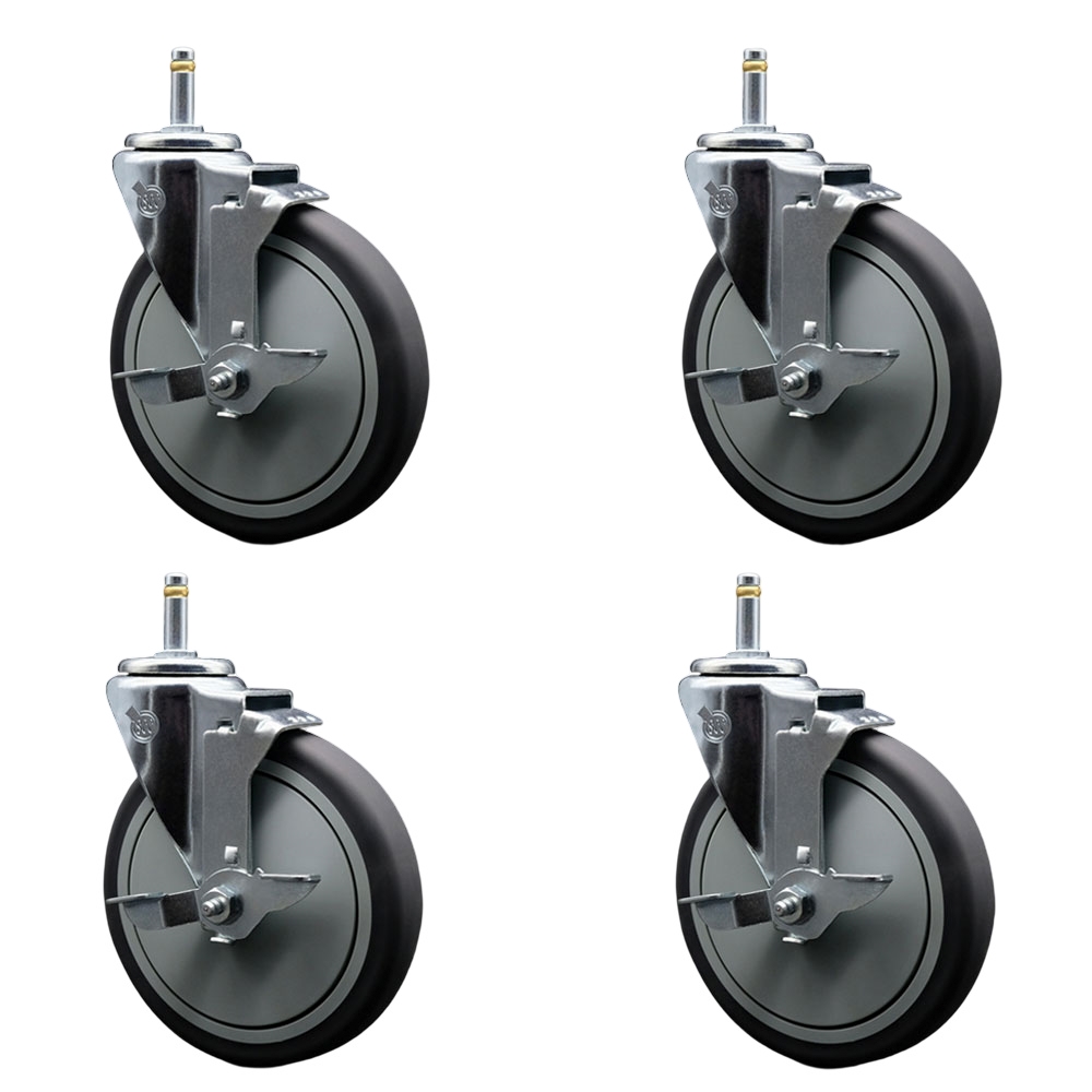 SCC-GR20S614-TPRB-TLB-716138-4 Thermoplastic Rubber Swivel Grip Ring Stem Caster with 6 x 1.25 in. Gray Wheels & 0.43 in. Stems - Set of 4