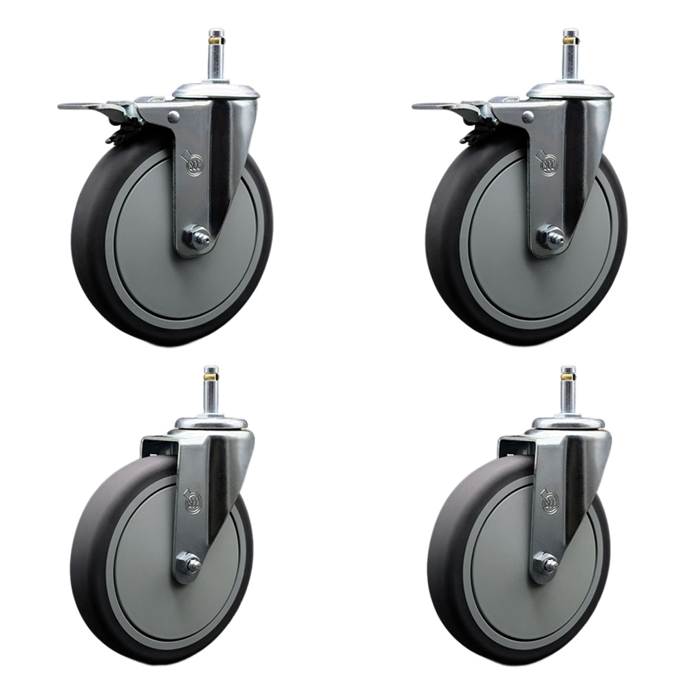 SCC-GRTTL20S614-TPRB-716138-2-S-2 Thermoplastic Rubber Swivel Grip Ring Stem Caster, 6 x 1.25 in. Gray Wheels & 0.43 in. Stems - Set of 4