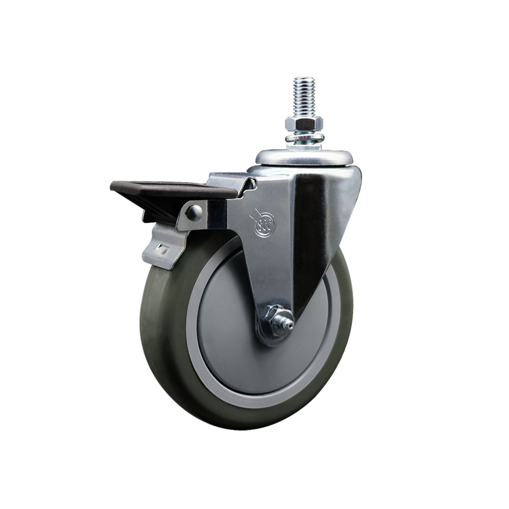 SCC-TS20S514-PPUB-PLB-121315 Polyurethane Swivel Threaded Stem Caster with 5 x 1.25 in. gray Wheel & 0.5 in. Stem & Posi Locking Brake