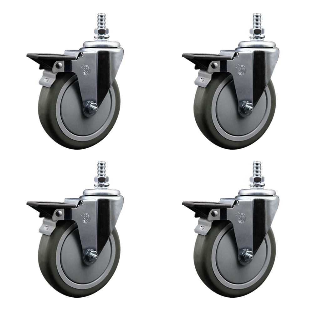 SCC-TS20S514-PPUB-PLB-121315-4 Polyurethane Swivel Threaded Stem Caster with 5 x 1.25 in. Gray Wheels & 0.5 in. Stems - Set of 4