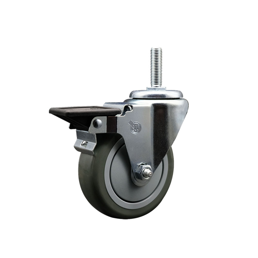 SCC-TS20S414-PPUB-PLB-34212 Polyurethane Swivel Threaded Stem Caster with 4 x 1.25 in. gray Wheel & 0.75 in. Stem & Posi Locking Brake