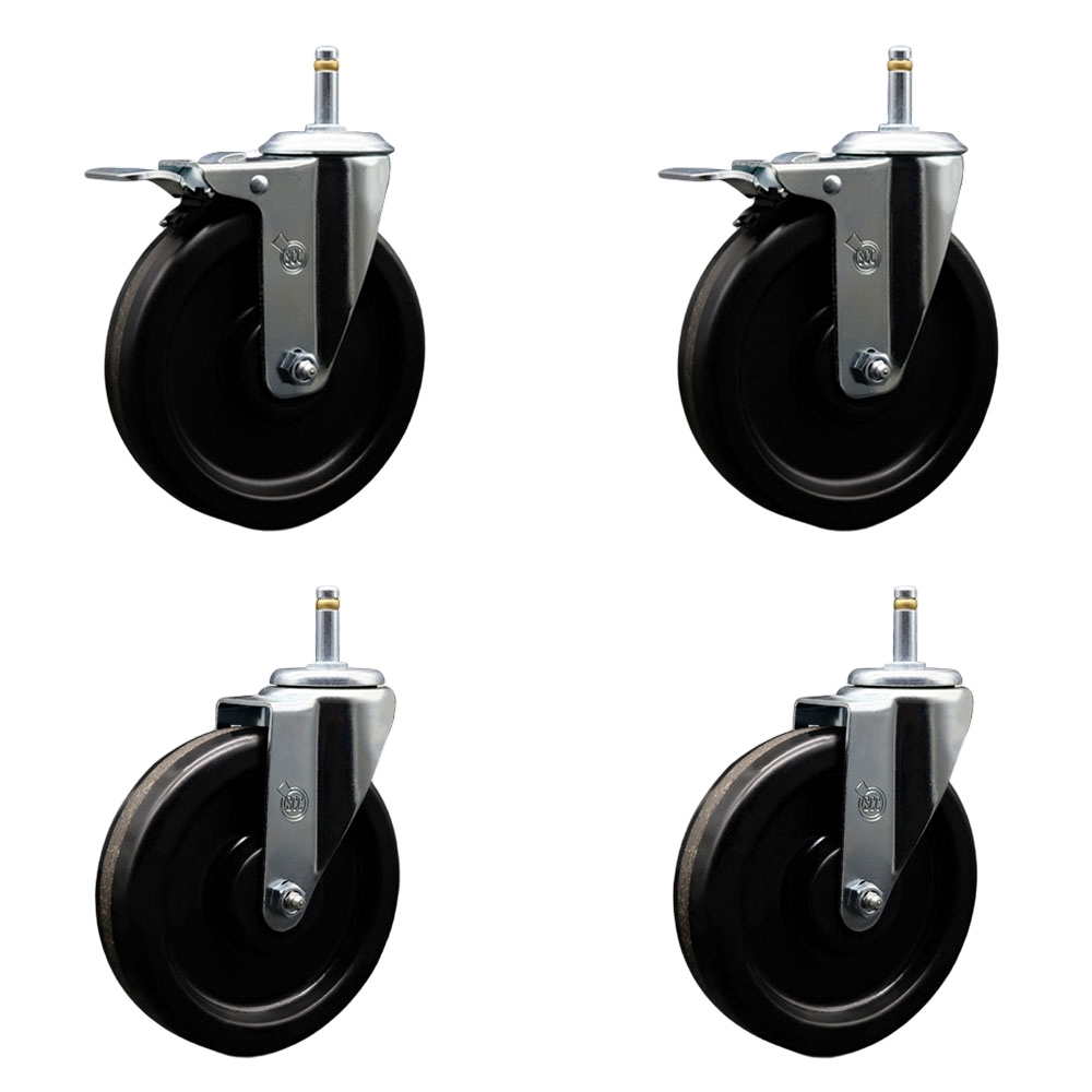 SCC-GRTTL20S615-PHR-716138-2-S-2 Phenolic Swivel Grip Ring Stem Caster with Roller Bearing 6 x 1.5 in. Black Wheels & 0.43 in. Stems - Set of 4