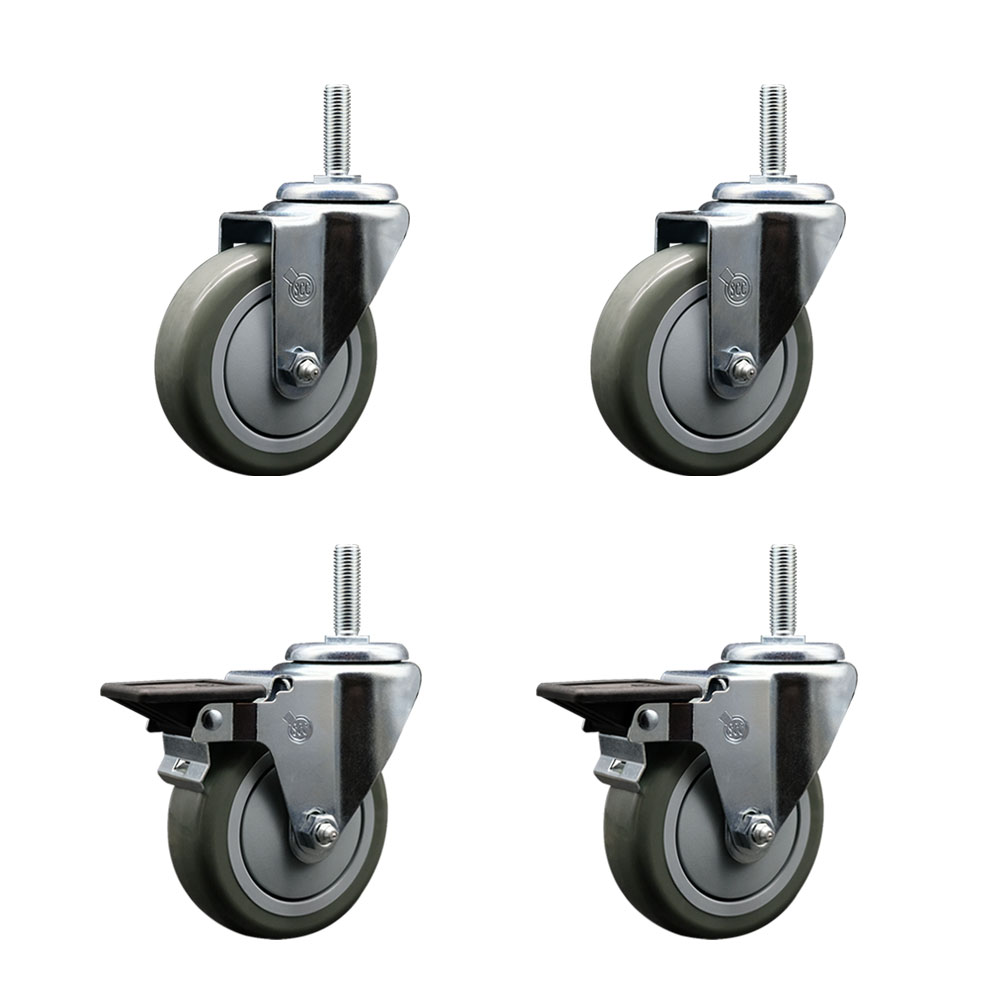 SCC-TS20S414-PPUB-34212-2-PLB-2 Polyurethane Swivel Threaded Stem Caster with 4 x 1.25 in. Gray Wheels & 0.75 in. Stems - Set of 4