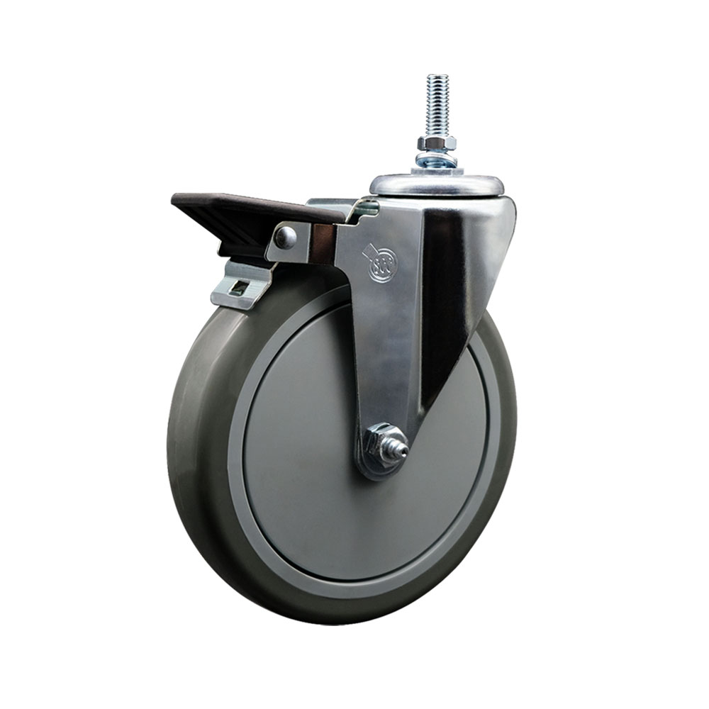 SCC-TS20S614-PPUB-PLB-381615 Polyurethane Swivel Threaded Stem Caster with 6 x 1.25 in. gray Wheel & 0.38 in. Stem & Posi Locking Brake