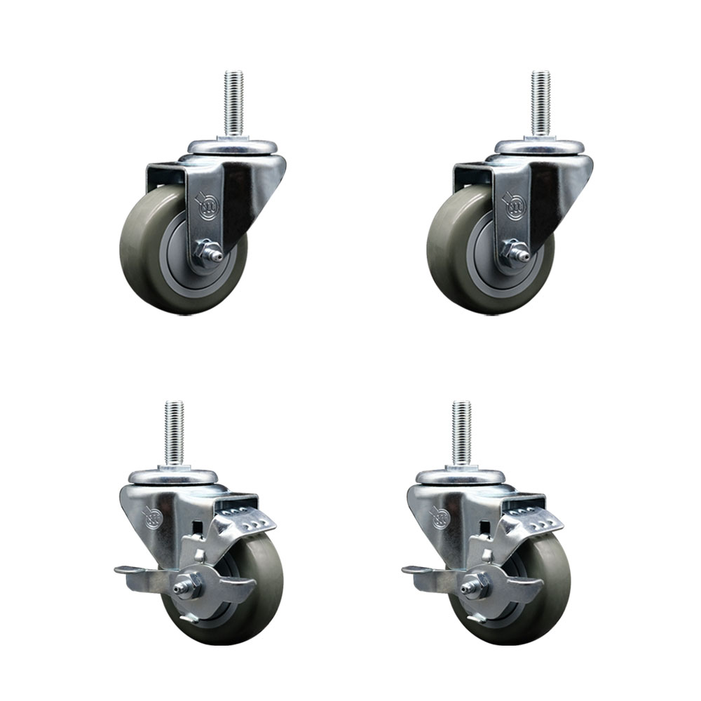 SCC-TS20S314-PPUB-58212-2-TLB-2 Polyurethane Swivel Threaded Stem Caster with 3 x 1.25 in. Gray Wheels & 0.63 in. Stems - Set of 4