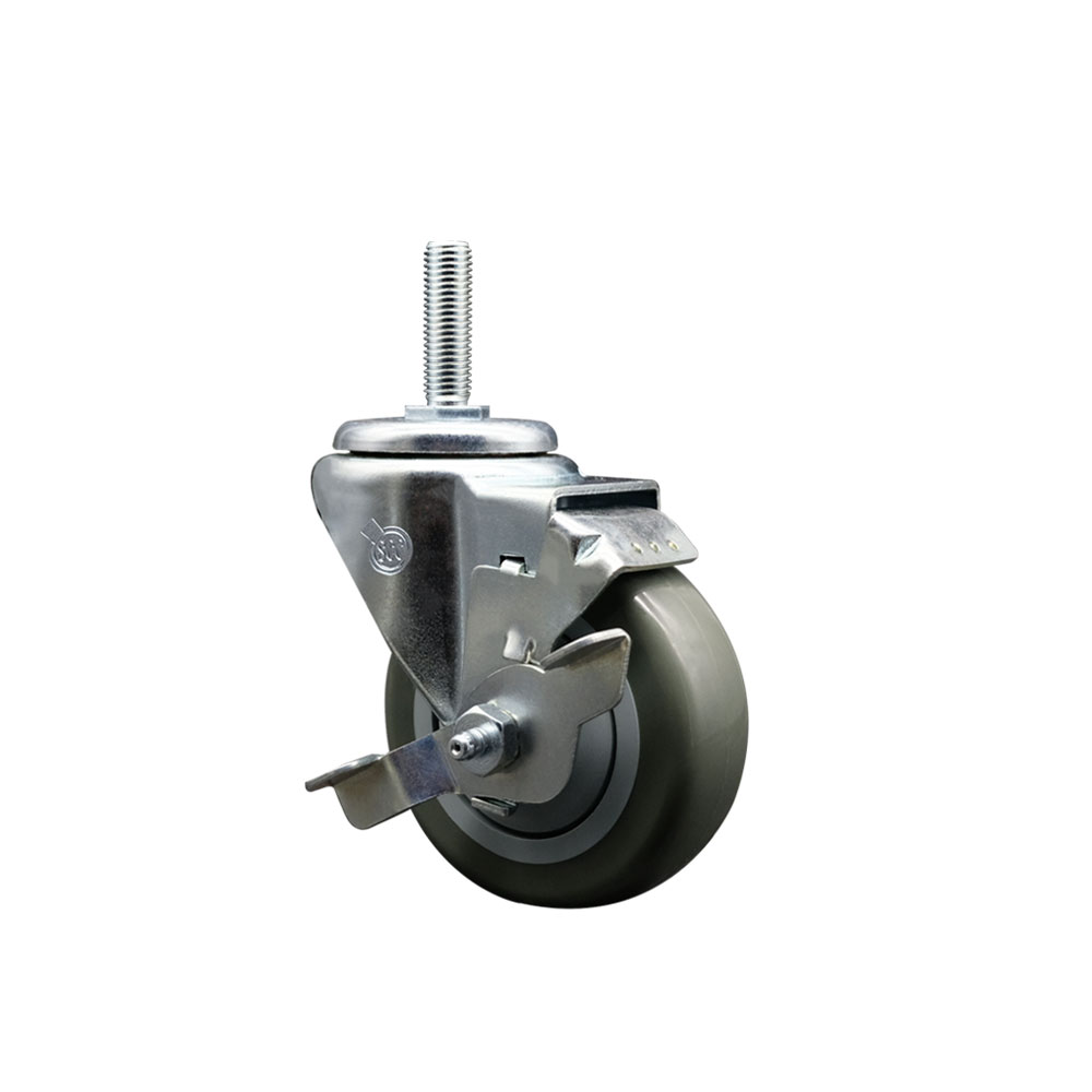 SCC-TS20S3514-PPUB-TLB-58212 Polyurethane Swivel Threaded Stem Caster with 3.5 x 1.25 in. gray Wheel & 0.63 in. Stem & Top Locking Brake