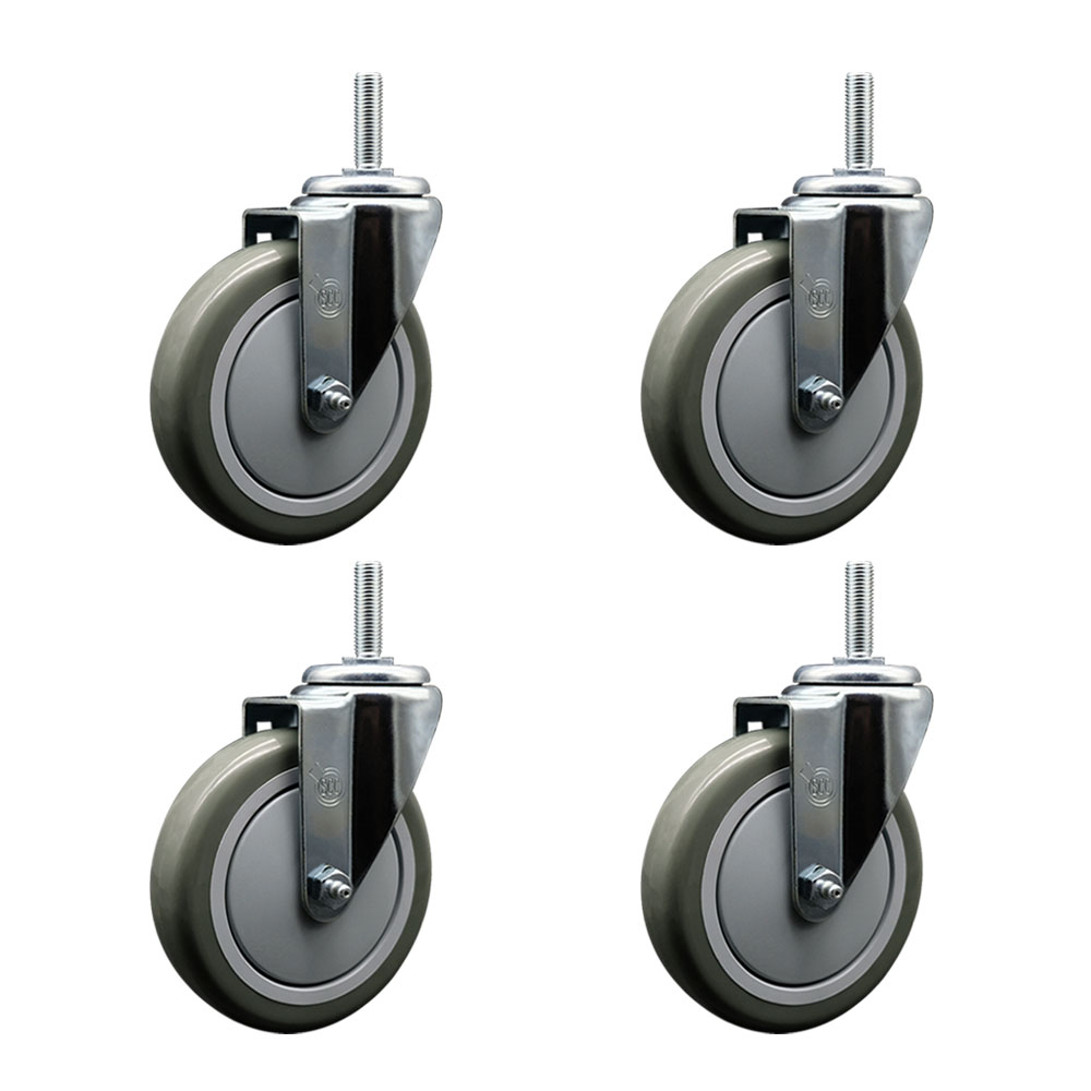 SCC-TS20S514-PPUB-58212-4 Polyurethane Swivel Threaded Stem Caster with 5 x 1.25 in. Gray Wheels & 0.63 in. Stems - Set of 4