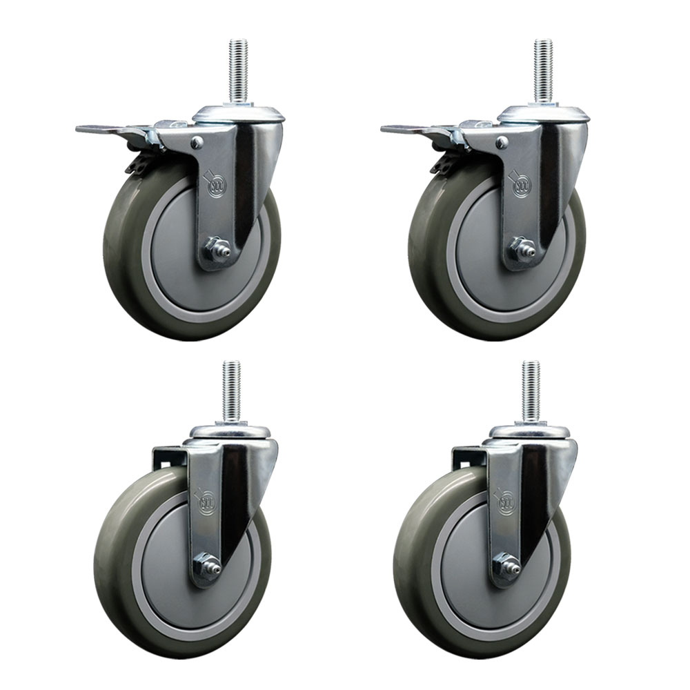 SCC-TSTTL20S514-PPUB-58212-2-S-2 Polyurethane Swivel Threaded Stem Caster with 5 x 1.25 in. Gray Wheels & 0.63 in. Stems - Set of 4