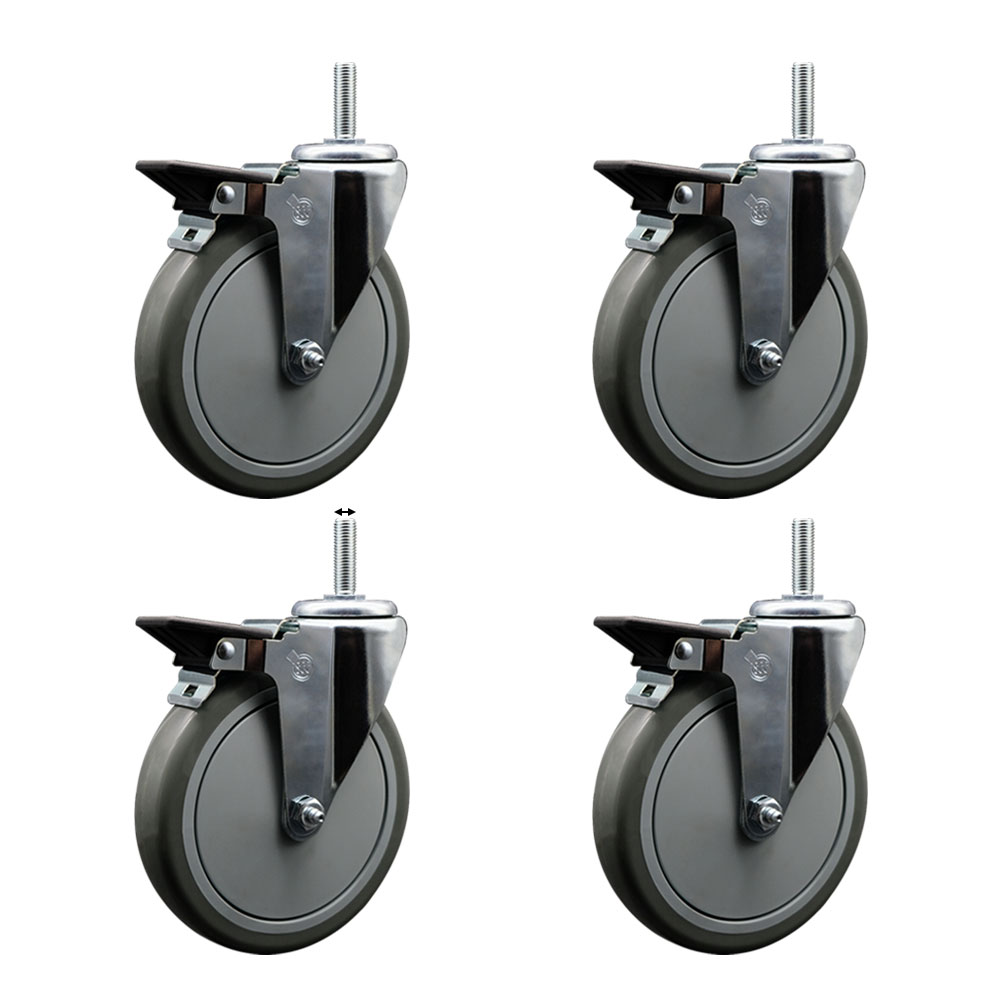 SCC-TS20S614-PPUB-PLB-58212-4 Polyurethane Swivel Threaded Stem Caster with 6 x 1.25 in. Gray Wheels & 0.63 in. Stems - Set of 4