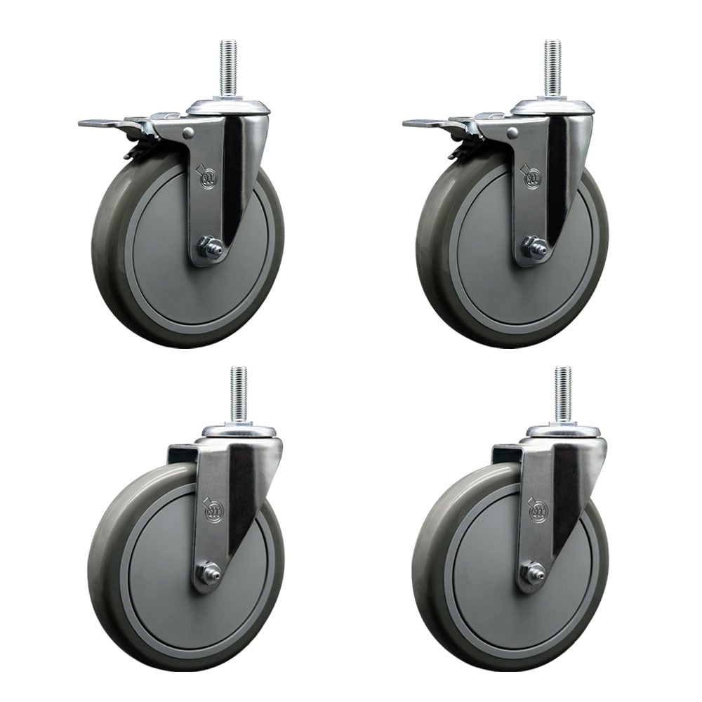 SCC-TSTTL20S614-PPUB-58212-2-S-2 Polyurethane Swivel Threaded Stem Caster with 6 x 1.25 in. Gray Wheels & 0.63 in. Stems - Set of 4