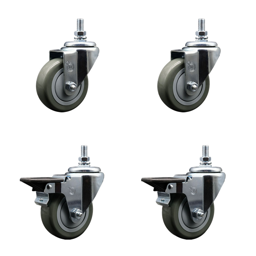 SCC-TS20S3514-PPUB-M1015-2-PLB-2 Polyurethane Swivel Threaded Stem Caster with 3.5 x 1.25 in. Gray Wheels & 10 mm Stems - Set of 4
