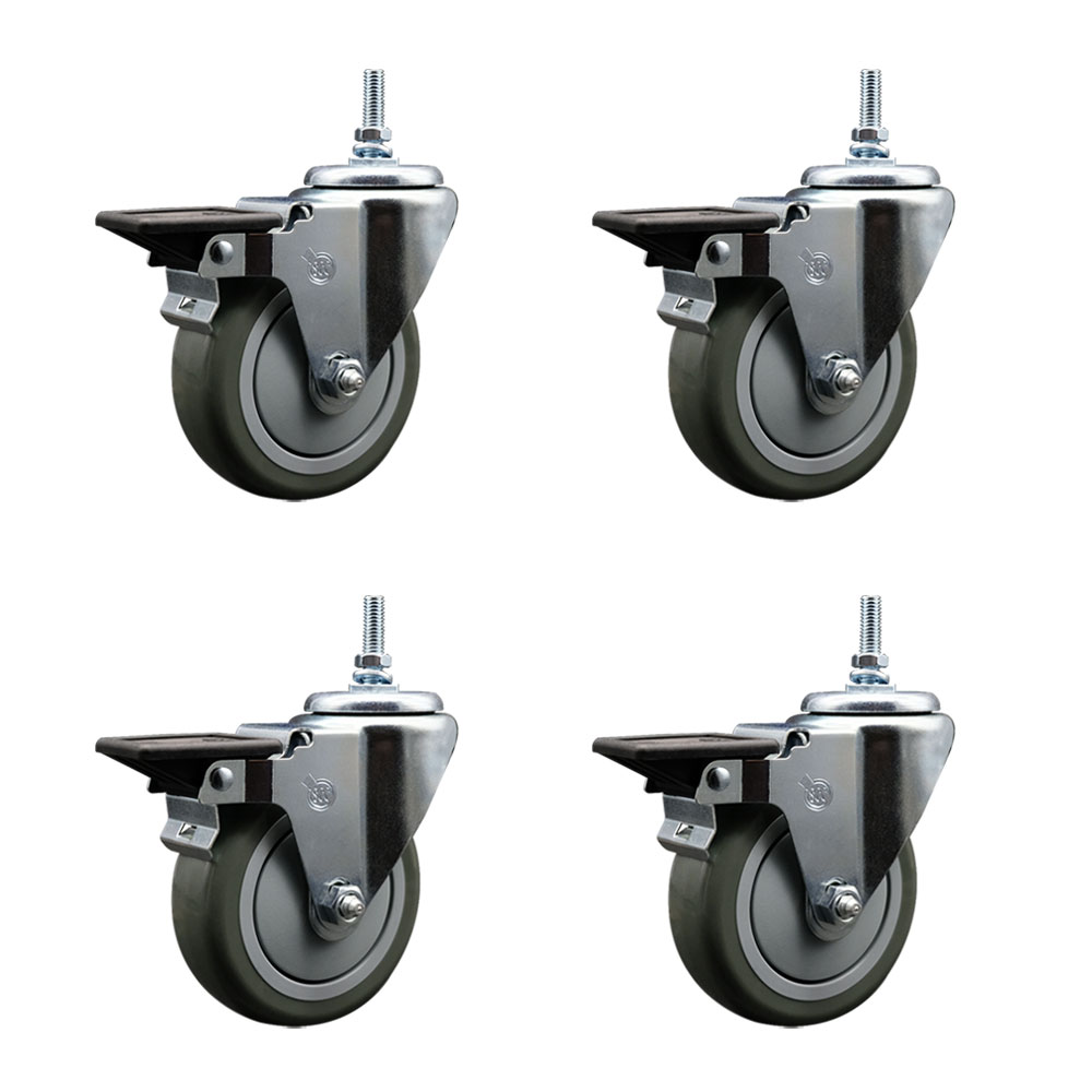 SCC-TS20S414-PPUB-PLB-M1215-4 Polyurethane Swivel Threaded Stem Caster with 4 x 1.25 in. Gray Wheels & 12 mm Stems - Set of 4