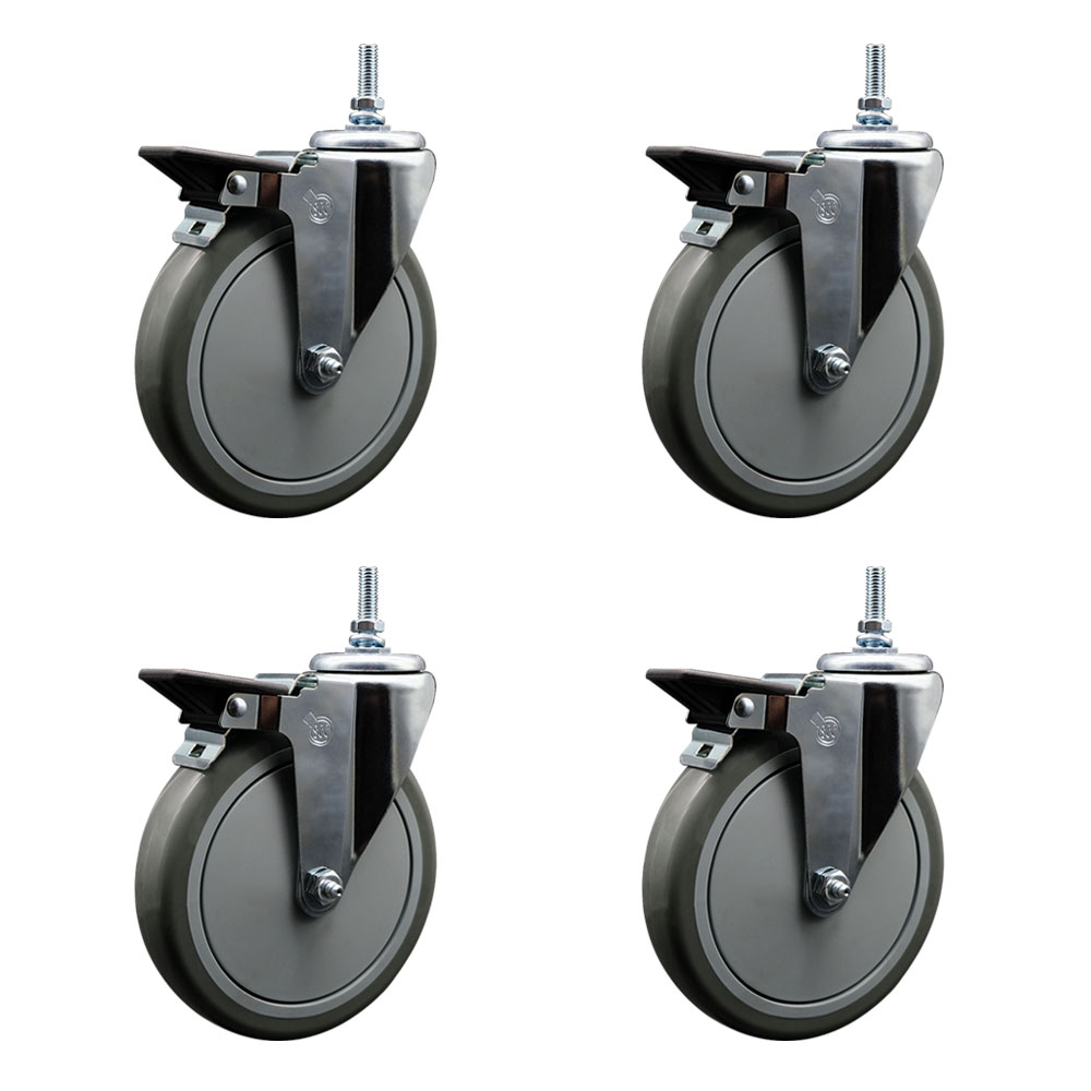 SCC-TS20S614-PPUB-PLB-M1215-4 Polyurethane Swivel Threaded Stem Caster with 6 x 1.25 in. Gray Wheels & 12 mm Stems - Set of 4
