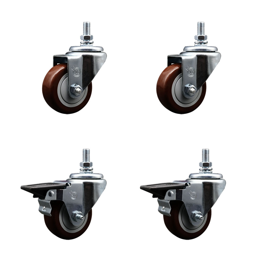 SCC-TS20S314-PPUB-MRN-121315-2-PLB-2 Polyurethane Swivel Threaded Stem Caster with 3 x 1.25 in. Maroon Wheels & 0.5 in. Stems - Set of 4