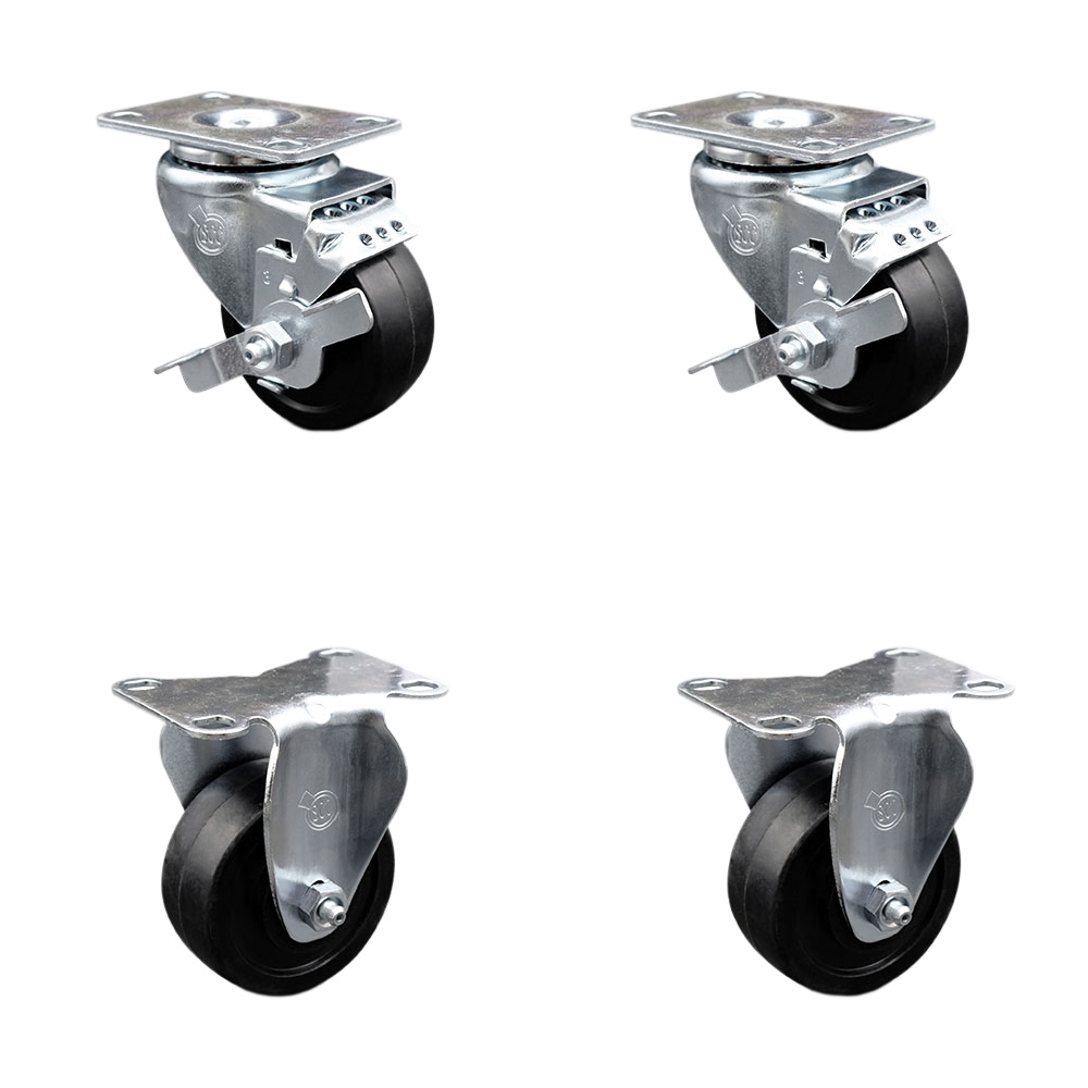 Swivel Caster Set - Soft Rubber Wheels - 3.5 in.