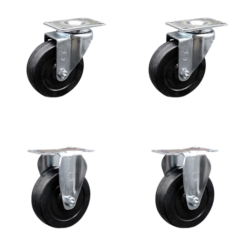SCC-20S414-SRS-TP3-2-R-2 Swivel Caster with 2 Rigid Casters, 4 in. Soft Rubber Wheel - 4 x 4.5 in. Overall Top Plate - Set of 4