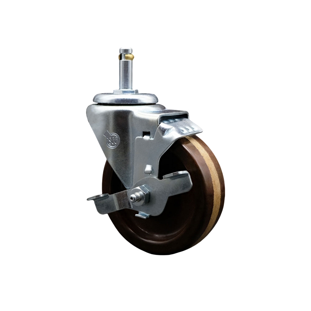 High Temperature Phenolic Swivel Grip Ring Stem Caster with Roller Bearing with 4 x 1.25 in. Brown Wheels & 0.43 in. Stems - Set of 4