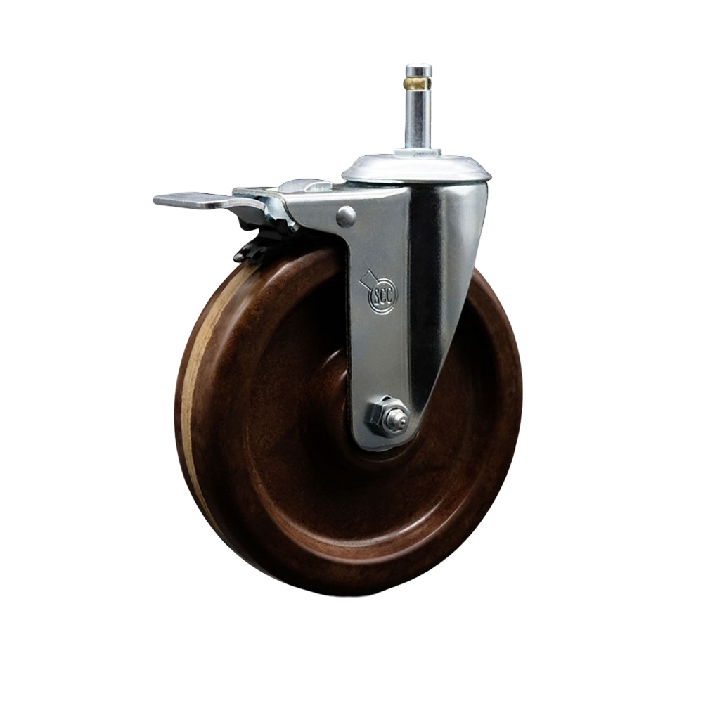 High Temperature Phenolic Swivel Grip Ring Stem Caster with Roller Bearing 6 x 1.5 in. Brown Wheel & 0.43 in. Stem & Total Locking Brake