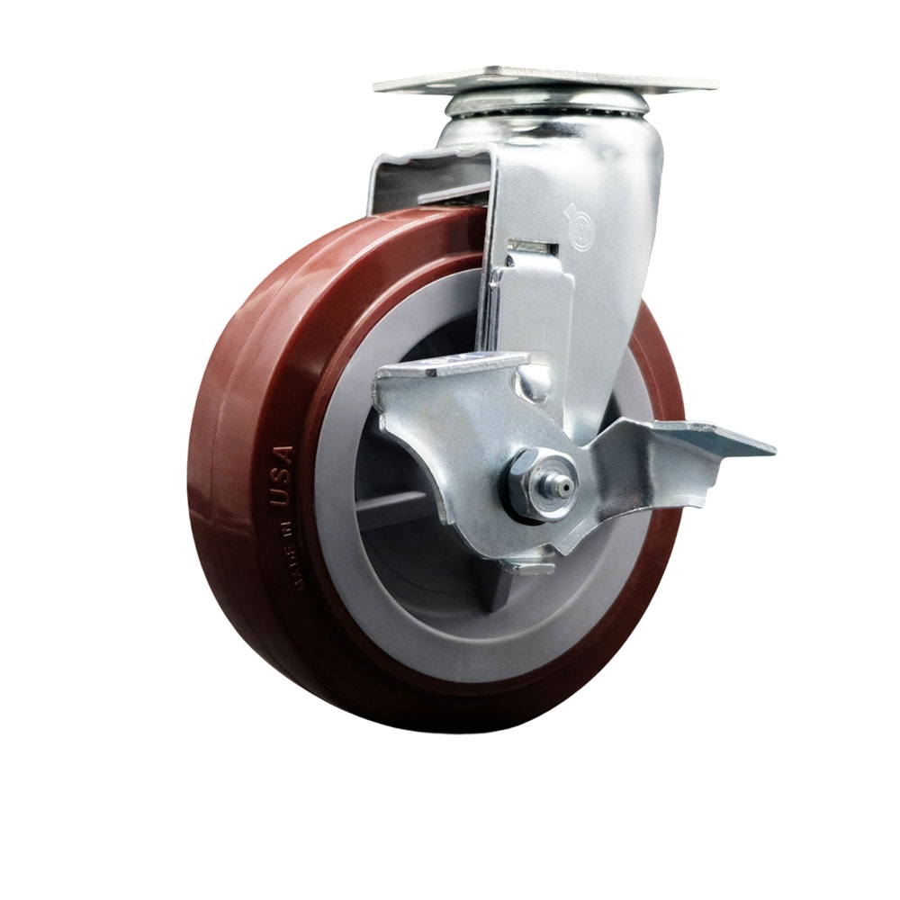 SCC-20S620-PPUB-TLB Swivel Top Plate Caster, Maroon - 6 in. by 2 in. Polyurethane on Polyolefin Wheel Ball Bearing