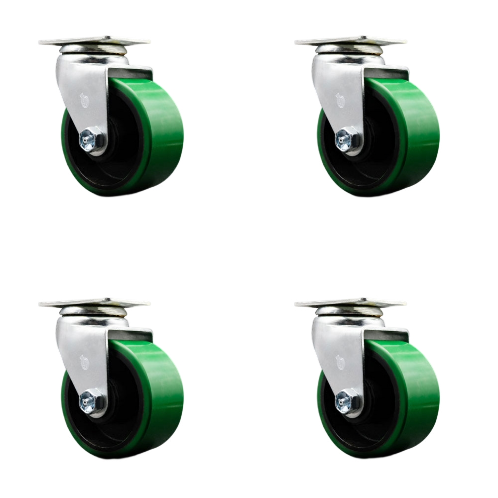 SCC-20S420-PUB-GB-4 Swivel Top Plate Caster Set, Green - 4 in. by 2 in. Polyurethane on Cast Iron Wheel Ball Bearing