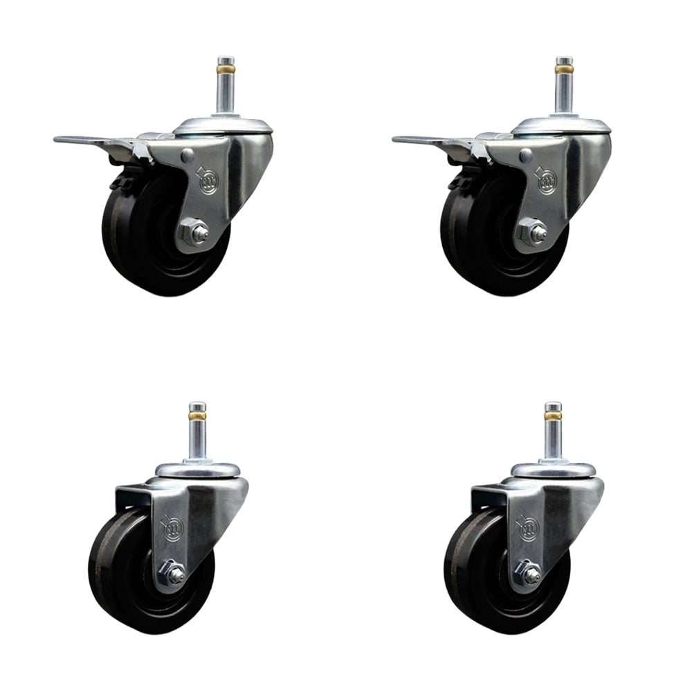 SCC-GRTTL20S314-PHS-716138-2-S-2 Phenolic Swivel Grip Ring Stem Caster 3 x 1.25 in. Black Wheels & 0.43 in. Stems - Set of 4