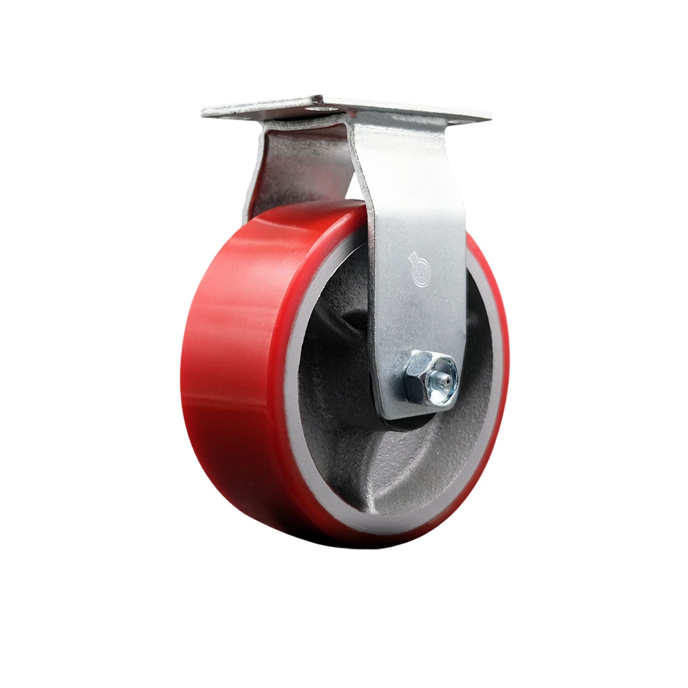 SCC-20R520-PUB-RS Rigid Top Plate Caster, Red - 5 in. by 2 in. Polyurethane on Cast Iron Wheel Ball Bearing
