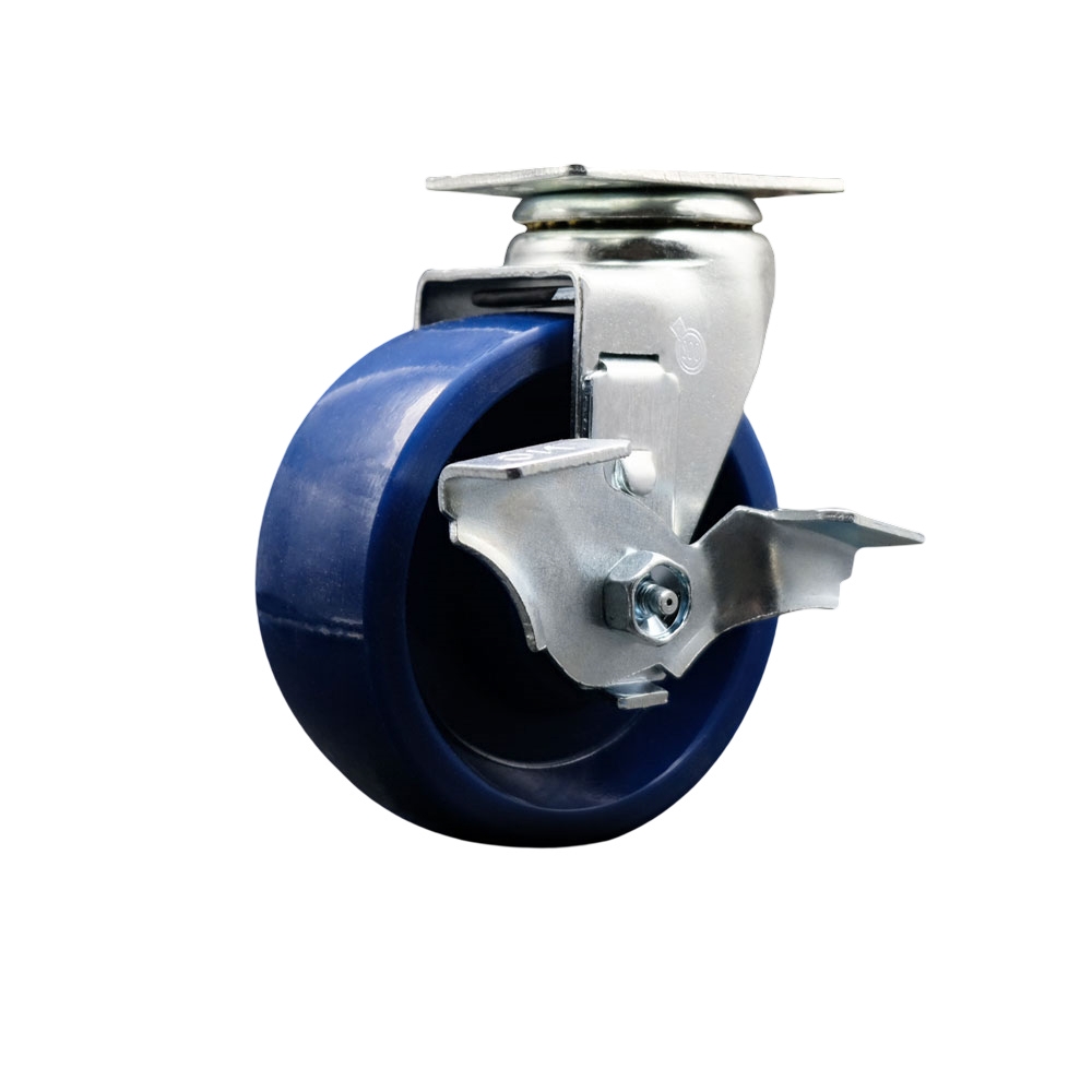 SCC-20S520-SPUR-TLB Swivel Top Plate Caster, Blue - 5 in. by 2 in. Solid Polyurethane Wheel Roller Bearing