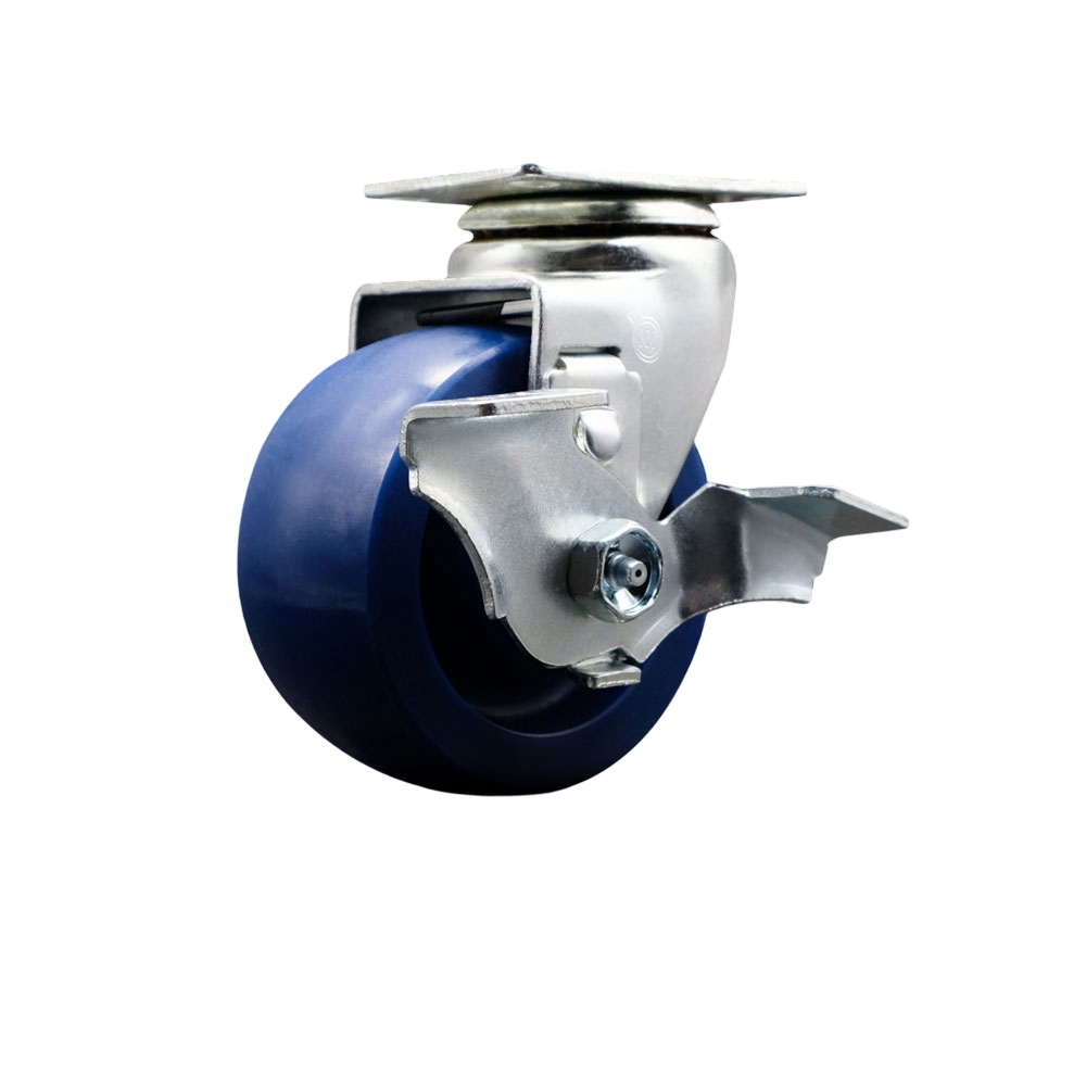 SCC-20S420-SPUB-TLB Swivel Top Plate Caster, Blue - 4 in. by 2 in. Solid Polyurethane Wheel Ball Bearing