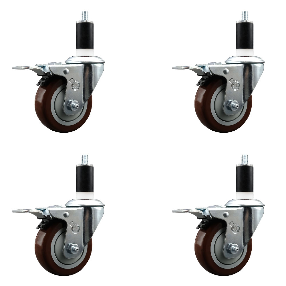 SCC-EXTTL20S3514-PPUB-MRN-138-4 Polyurethane Swivel Expanding Stem Caster with 3.5 in. Maroon Wheels & 1.38 in. Stems - Set of 4
