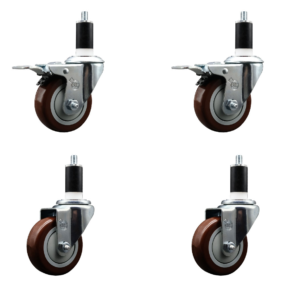SCC-EXTTL20S3514-PPUB-MRN-2-S-2-138 Polyurethane Swivel Expanding Stem Caster with 3.5 in. Maroon Wheels & 1.38 in. Stems - Set of 4